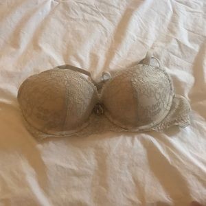 Tan and white laced bra